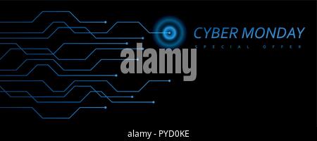 Cyber Monday digitale Technik Banner blau und schwarz Vector EPS Abbildung 10 Stock Vektor