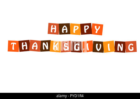 Happy Thanksgiving, Plakat, Vektor Buchstaben in Quadrate mit traditionellen Farben Stockfoto
