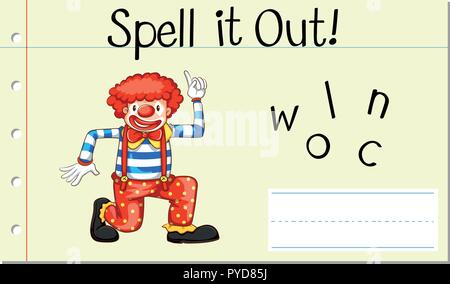 Buchstabiere englische Wort clown Abbildung Stock Vektor