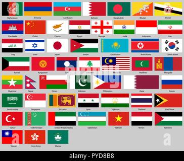 Vector Illustration von verschiedenen Ländern gesetzt werden. Alle Flaggen Asien Stock Vektor