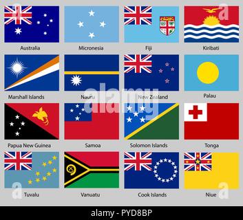 Vector Illustration von verschiedenen Ländern gesetzt werden. Alle Flaggen Ozeanien Stock Vektor