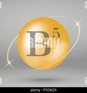 Vitamin B5 Gold Symbol. drop Pille Kapsel. Vitamin Komplex design Stock Vektor