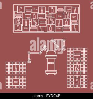 Intelligente automatische Roboter sortieren von Drogen. Austausch des Menschen mit Robotern Mechanismen. Die Entwicklung der künstlichen Intelligenz. Stock Vektor