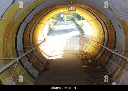 Fussgänger und radfahrende Tunnel unter der Metra Eisenbahnschienen als sichere Passage für Kinder und Erwachsene. Stockfoto