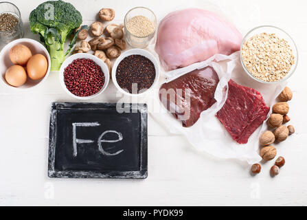 Eisenreiche Lebensmittel. Gesunde Ernährung Konzept. Stockfoto