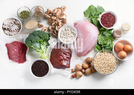 Eisenreiche Lebensmittel. Gesunde Ernährung Konzept. Stockfoto