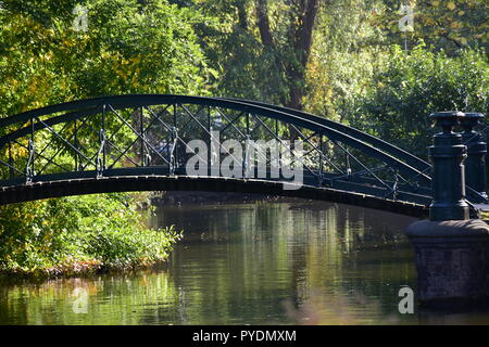 Brücke und Reflexionen in Fluss Stockfoto