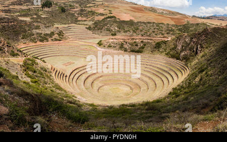 Alten Inka kreisförmigen Terrassen in Moray (Agricultural Experiment Station), Peru, Südamerika Stockfoto