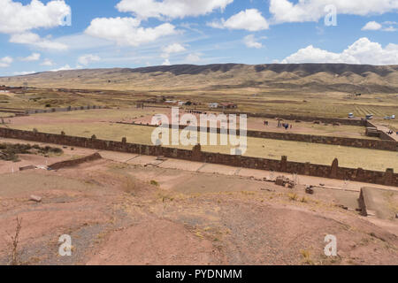 Detail der Wand in Tiwanaco Ruinen in Bolivien in der Nähe von La Paz. Kultur und Archäologie Stockfoto