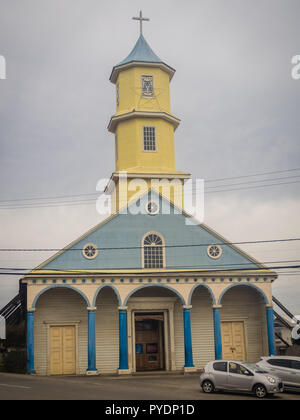 Hölzerne Kirche gemacht in Chonchi, Chiloe Insel in Chile. Nuestra Señora del Rosario Stockfoto