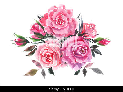 Rosa Rose. Die dekorativen Blumenstrauß mit Rosen. Aquarell Hintergrund. Stockfoto