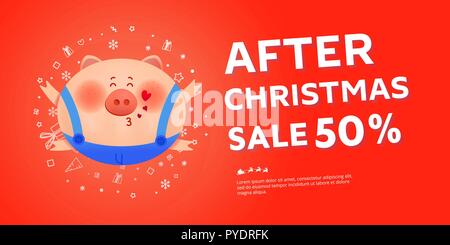 Nach Weihnachten Verkauf Banner mit Santa Schwein, Zahlen 2019. Symbol für Neues Jahr Weihnachten Urlaub. Stock Vektor