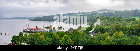 Ein Blick auf Loch Lomond Shores und Magd des Loch Raddampfer von der Oberseite des Sea Life Aquarium, Balloch, Schottland Stockfoto