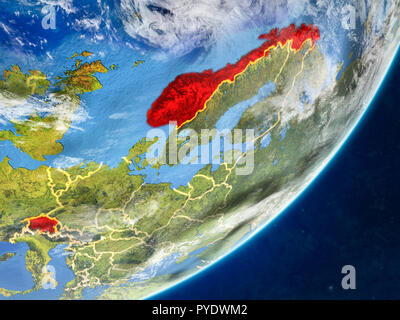 EFTA-Länder auf das Modell des Planeten Erde mit Ländergrenzen und sehr detaillierten Planeten und Wolken. 3D-Darstellung. Elemente dieses Bild furn Stockfoto