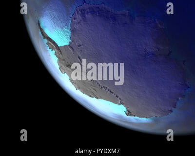 Antarktis vom Platz auf einem wunderschön gestaltete 3D-Modell der Erde mit hellen Lichter der Stadt. 3D-Darstellung. Elemente dieses Bild von der NASA eingerichtet. Stockfoto