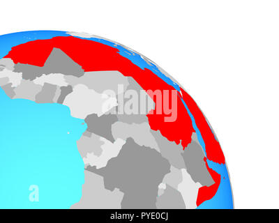 Arabische Liga auf einfache blaue politische Welt. 3D-Darstellung. Stockfoto
