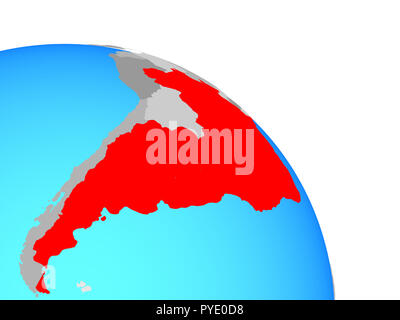 Mitglieder des Mercosur auf einfache blaue politische Welt. 3D-Darstellung. Stockfoto