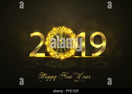 Frohes Neues Jahr 2017. Vector Illustration mit gold Uhr Stock Vektor