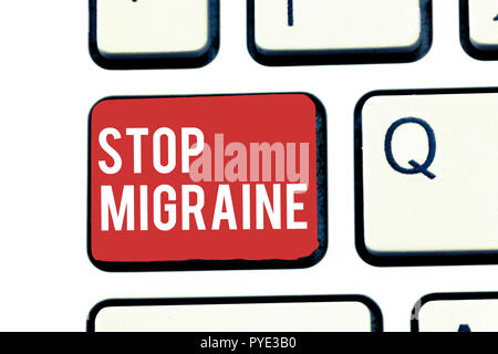 Handschrift Text schreiben Stop Migräne. Begriff Sinne verhindert die vollständige Angriff von Kopfschmerzen Koffeinzurücknahme. Stockfoto