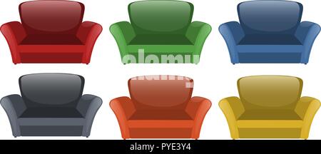 Sofa in sechs verschiedenen Farben Abbildung Stock Vektor