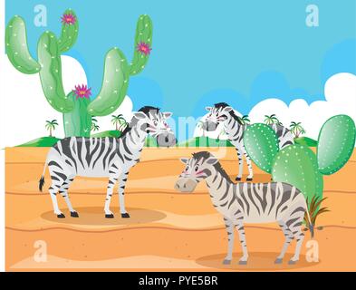 Zebras leben in der Wüste Abbildung Stock Vektor