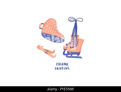 Eiskunstlauf Ausrüstung auf weißem Hintergrund. Vector Illustration. Stock Vektor