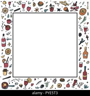 Vektor rahmen Glühwein Elemente und Objekte. Zusammensetzung in doodle Stil. Stock Vektor
