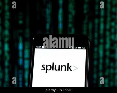 Splunk Inc. Logo auf dem Smartphone angezeigt. Splunk Inc. ist ein US-amerikanisches multinationales Unternehmen, die Software für die Suche, Überwachung und Analyse von Computer-generierten Big Data, über eine Web-Oberfläche. Stockfoto