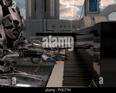 Nahaufnahme von einem Roboter spielen ein Klavier Keyboard - 3D-Rendering Stockfoto