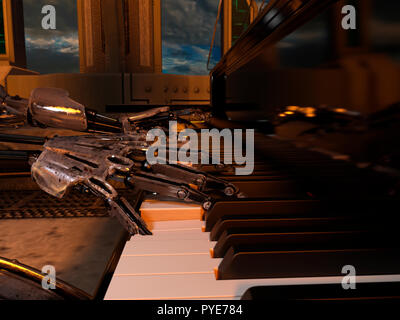 Nahaufnahme von einem Roboter spielen ein Klavier Keyboard - 3D-Rendering Stockfoto
