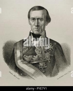 José Manso y Solá (Borredà, 1785 - Madrid, 1863). Militar español del Ejército de Fernando VII e, Isabel II. Dibujo por Llanta. Litografía. Crónica de España, Historia y Ilustrada Descriptiva de Sus Provincias. Cataluña, 1866. Biblioteca Histórico Militar de Barcelona. Catalunya, España. Stockfoto