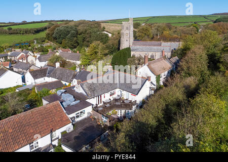 Luftaufnahme über dem Dorf Georgham, North Devon, England Stockfoto