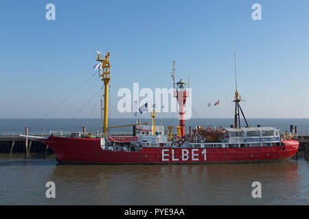 Feuerschiff Elbe 1 am Hafen, Cuxhaven, Niedersachsen, Deutschland Stockfoto