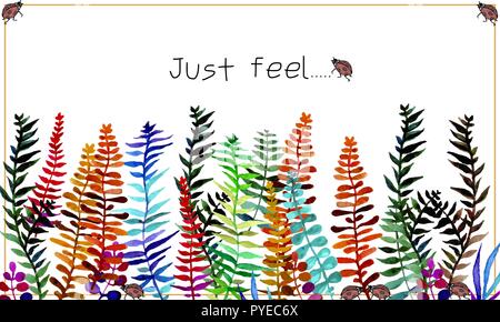 Vektor floral elegant botanische Karte Design mit bunten Pflanzen, niedlichen bunten Wald Farnblätter mit Text nur fühlen. Stock Vektor