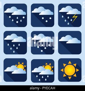 Moderne wetter Symbole gesetzt. Flache vektor Symbole auf dunklem Hintergrund. Stock Vektor