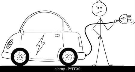 Cartoon von Mann, will sein Elektroauto Aufladen Stock Vektor