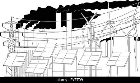 Cartoon von elektrischen Netz oder Netzwerk Infrastruktur Elemente Stock Vektor