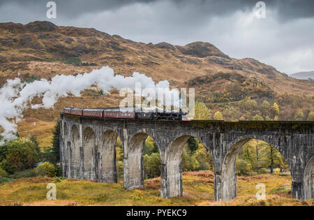 Die jacobite Fort William nach Mallaig Scenic Railway, der Glen Finnan Viadukt unter der Leitung des LMS Klasse 5 MT 4-6-0 45157, die Glasgow Highlander Stockfoto