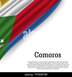 Wehende Flagge der Komoren auf weißem Hintergrund. Für den Tag der Unabhängigkeit Vorlage. Vector Illustration Stock Vektor