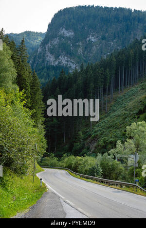 Eine malerische asphaltierte Bergstraße durch die Alpen. Österreich. Stockfoto