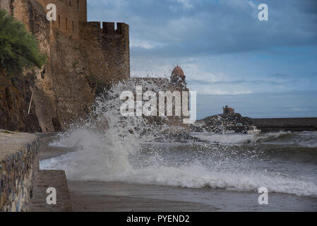 Beautifil Stadt Collioure an der Côte Vermeille in Frankreich Stockfoto