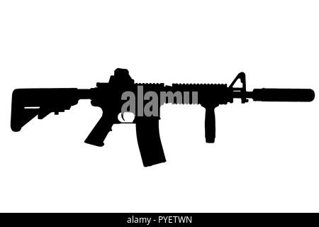M4 mit Suppressordiode - Special forces Gewehr schwarze Silhouette Stockfoto