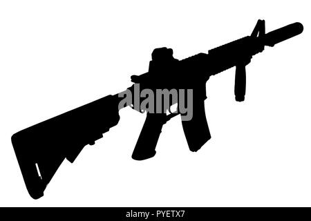 M4 mit Suppressordiode - Special forces Gewehr schwarze Silhouette Stockfoto