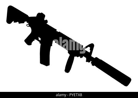 M4 mit Suppressordiode - Special forces Gewehr schwarze Silhouette Stockfoto