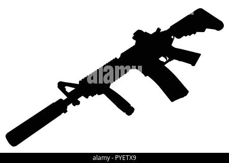 M4 mit Suppressordiode - Special forces Gewehr schwarze Silhouette Stockfoto