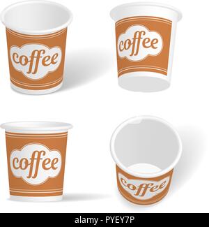 Vektor Karton Glas für Kaffee in verschiedenen Winkeln Stock Vektor