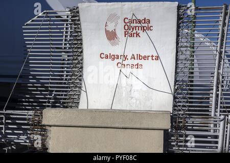 Hinweisschild am Eingang der Canada Olympic Park (COP) in der Stadt Calgary Alberta Stockfoto