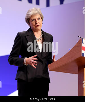 Theresa May bei der Konservativen Konferenz in Birmingham, 3. Oktober 2018 Stockfoto