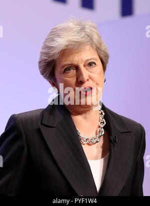 Theresa May bei der Konservativen Konferenz in Birmingham, 3. Oktober 2018 Stockfoto
