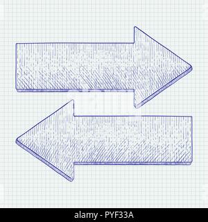 Pfeil nach rechts bzw. den Pfeil nach links. Hand Skizze gezeichnet Stock Vektor